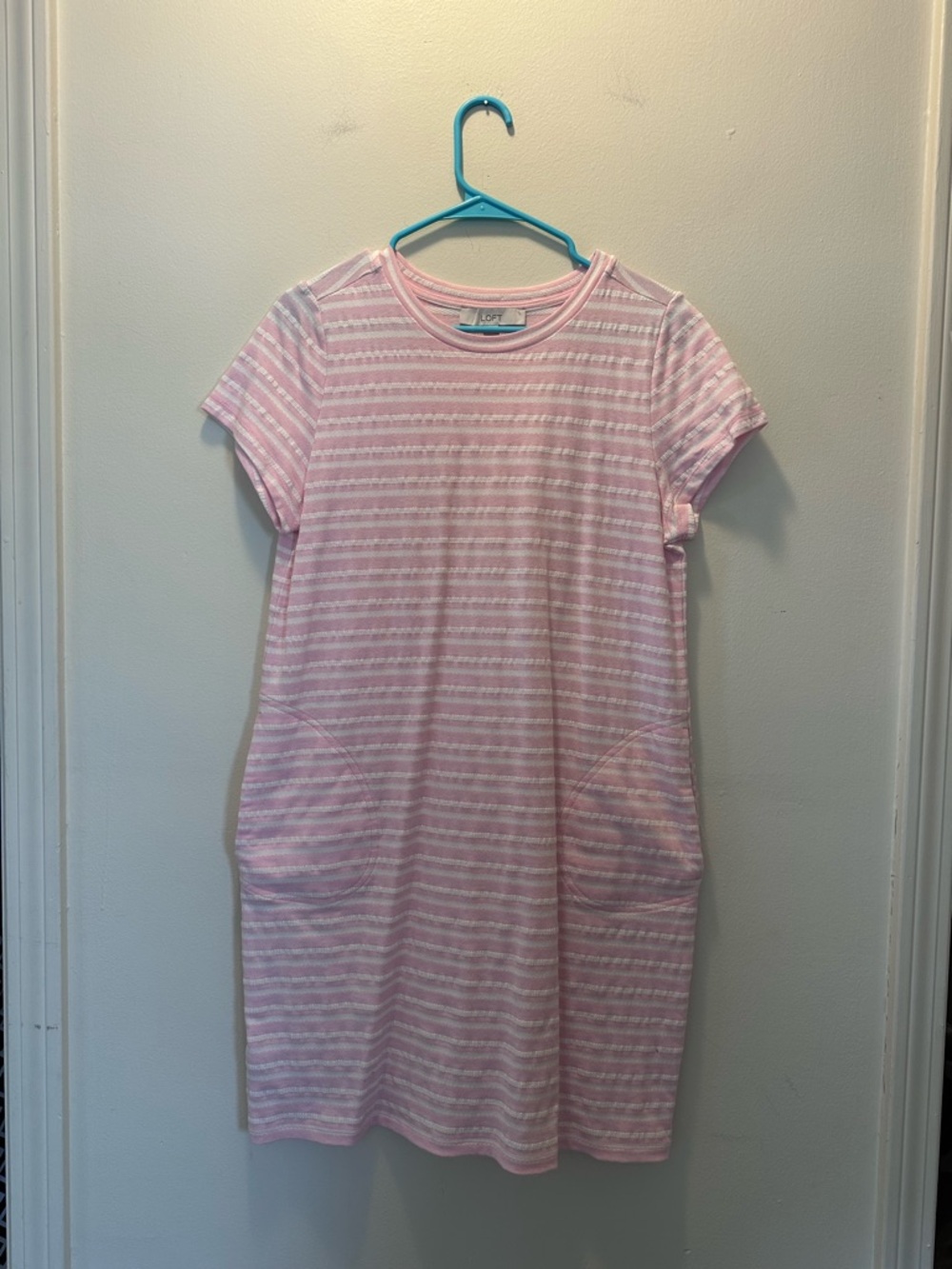 LOFT Pink & White Striped Knit Tee Dress